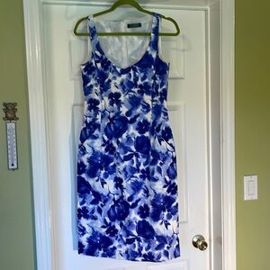 Ralph Lauren Fully Lined Blue and White Flowered Print Dress